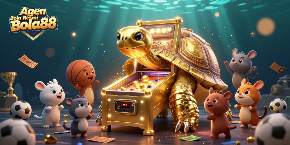Agen Bola Resmi Bola88 brings excitement with a glorious golden tortoise pinball machine and sports-themed elements.