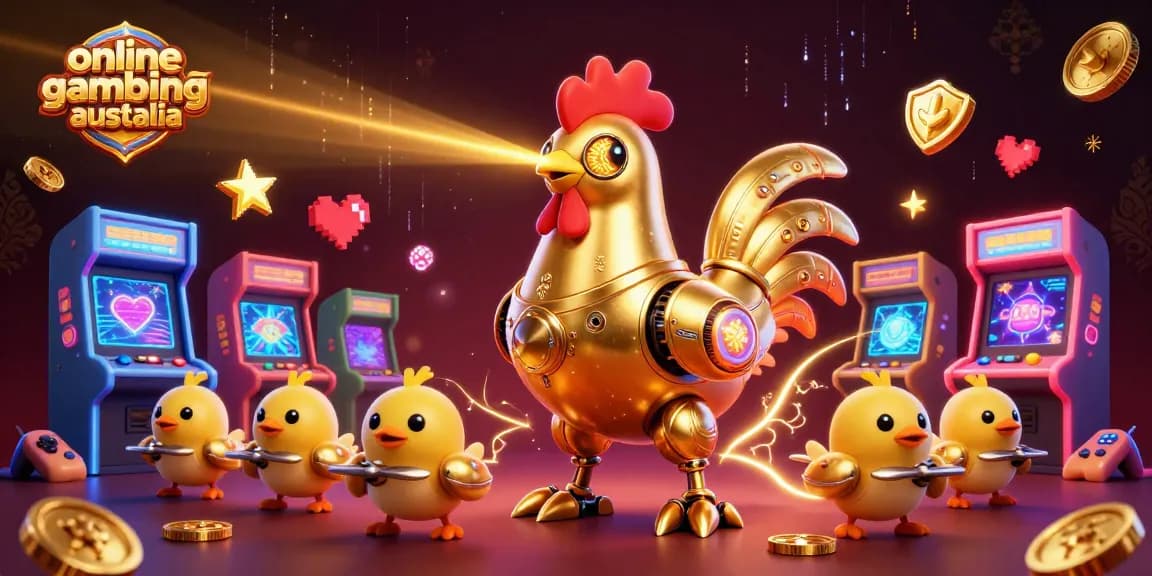 Engage in the excitement of online gambling australia with a vibrant, animated casino scene full of characters and games.