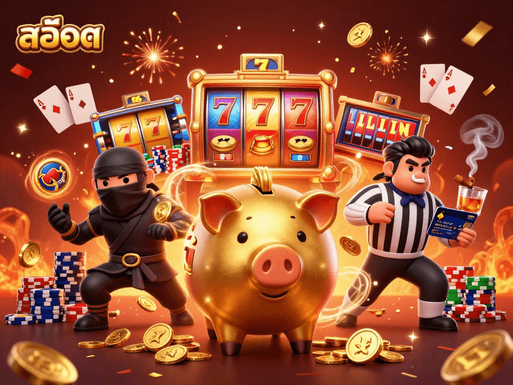 Engage with thrilling สล็อต action as golden coins flow from the sumo wrestler's stomp amidst jackpot excitement.