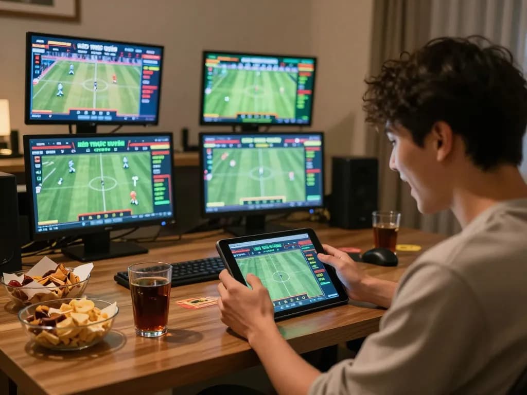 KÈO TRỰC TUYẾN sports betting excitement with a player placing bets on a tablet