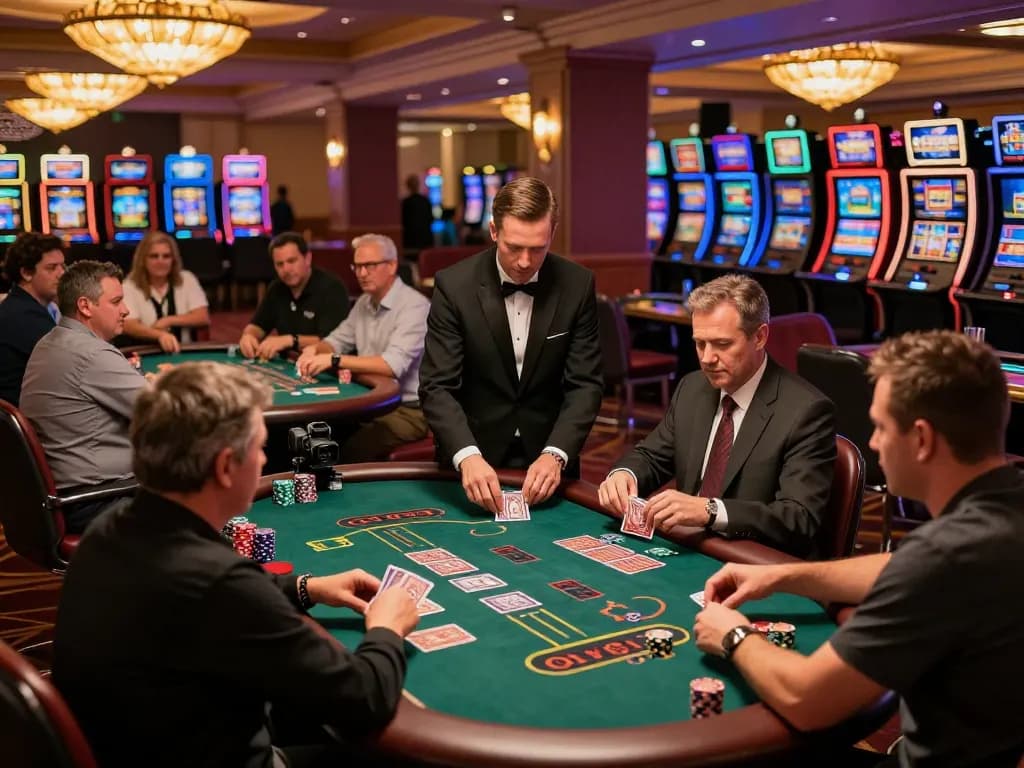 Players enjoying strategic blackjack gameplay at a lively casino showcasing vibrant atmosphere and dynamic action 789