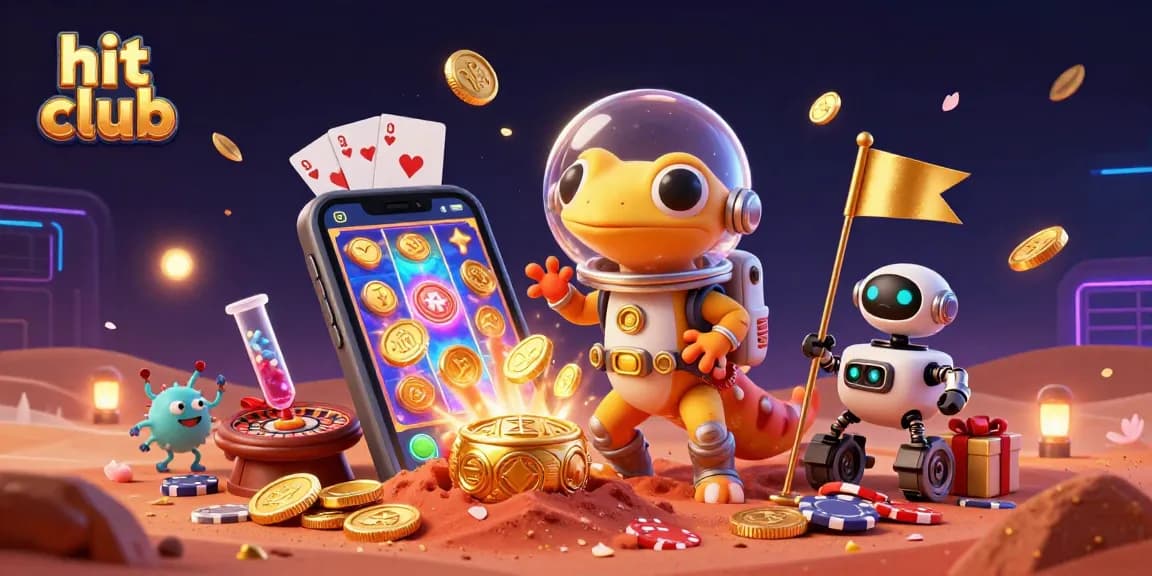 Engage in thrilling experiences at hit club with a Martian gecko discovering a golden casino on Mars.