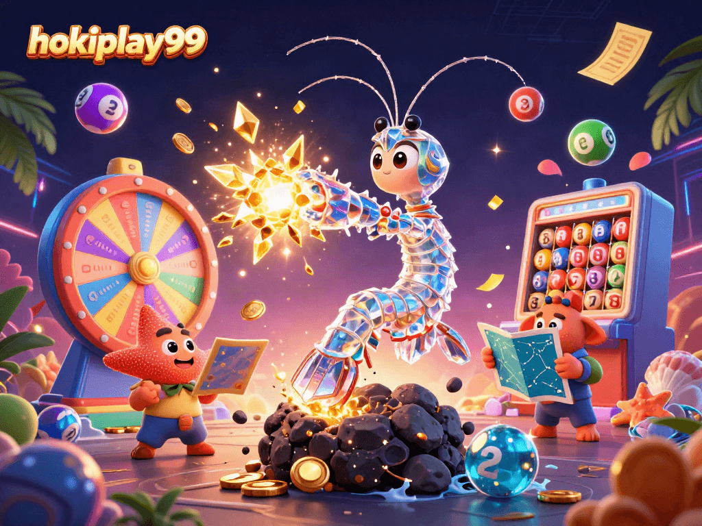 Menghadapi peluang besar dengan hokiplay99 dalam ilustrasi kasino yang megah dan berwarna-warni.