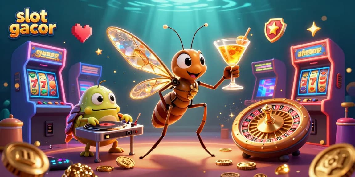 Spin for big wins at slot gacor with colorful characters and casino elements in a vibrant scene.