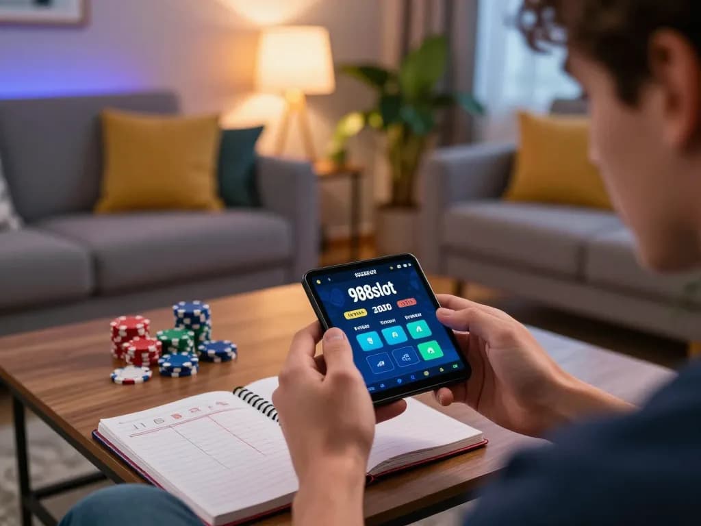 Enjoying an immersive gaming session with the 988slot app on a smartphone, showcasing strategic gameplay.