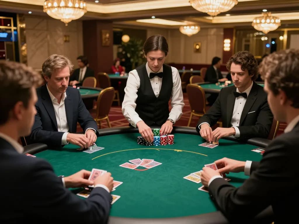 Players engaging in a high-stakes poker game at 888New casino, showcasing strategy and excitement.