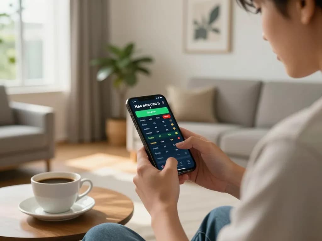 Engaging moment of smartphone betting on Keo nha cai 5 with live odds displayed.