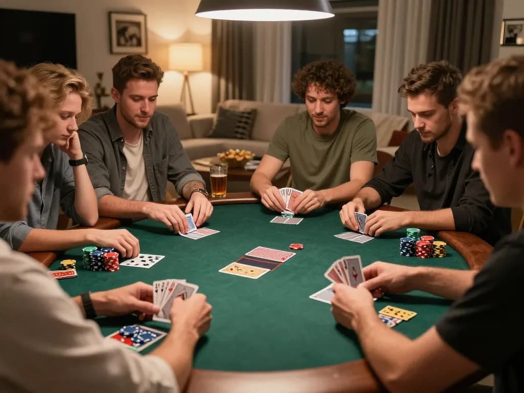 Strategic gameplay at home with friends focusing on poker, featuring nhà cái 888VI atmosphere