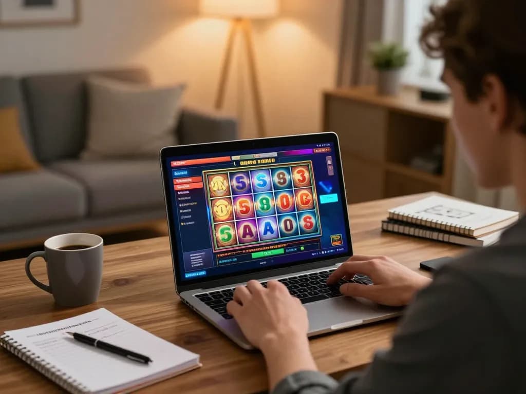 Engaging home gaming moment with imcatherinemcgrath focused on strategies while spinning slots.