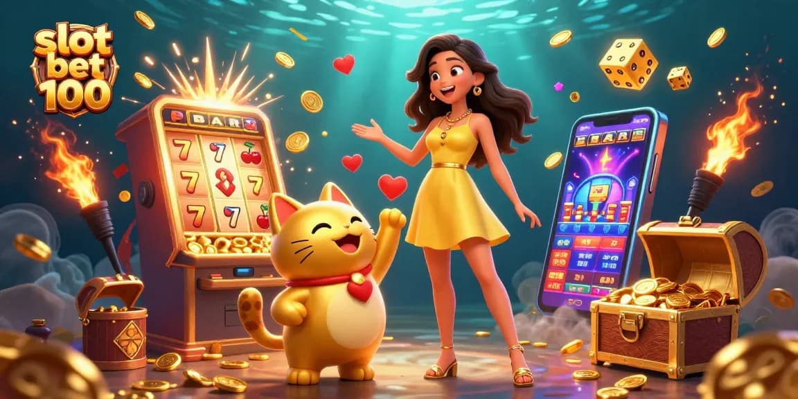Engage in fun with slot bet 100 in this colorful 3D casino scene featuring exciting gameplay elements.