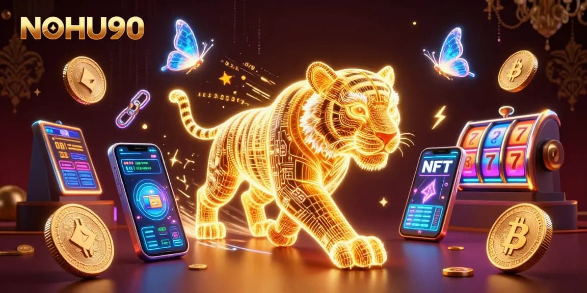 Engage with NOHU90's vibrant slots experience featuring a golden tiger in a digital casino.