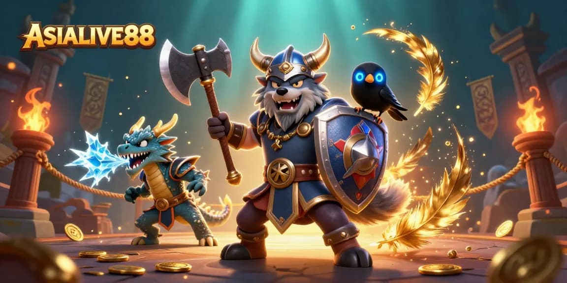 Engage in thrilling gameplay with ASIALIVE88's vibrant 3D casino illustration featuring action-packed characters.