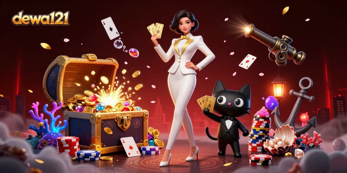 Terlibat dengan dewa121 dan menang di slot online, menampilkan dealer glamor yang mengocok kartu.
