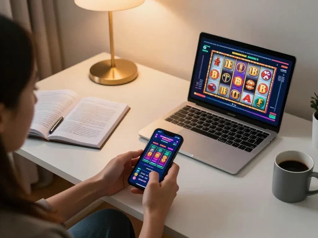 Player using the mb66 app on their smartphone, showcasing a vibrant online slot machine interface.