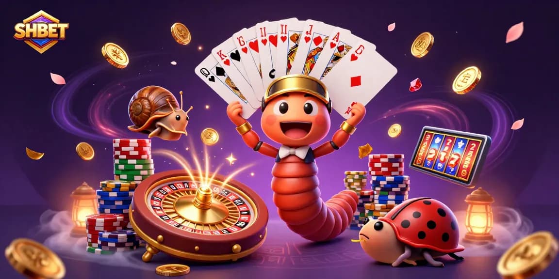 Engage in SHBET's vibrant casino world with a millipede dealer and high-roller excitement.