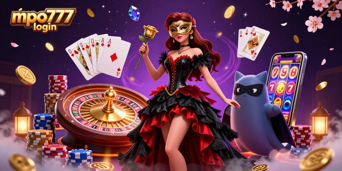 Spin the reels with mpo777 login in this vibrant casino scene featuring animated game symbols.