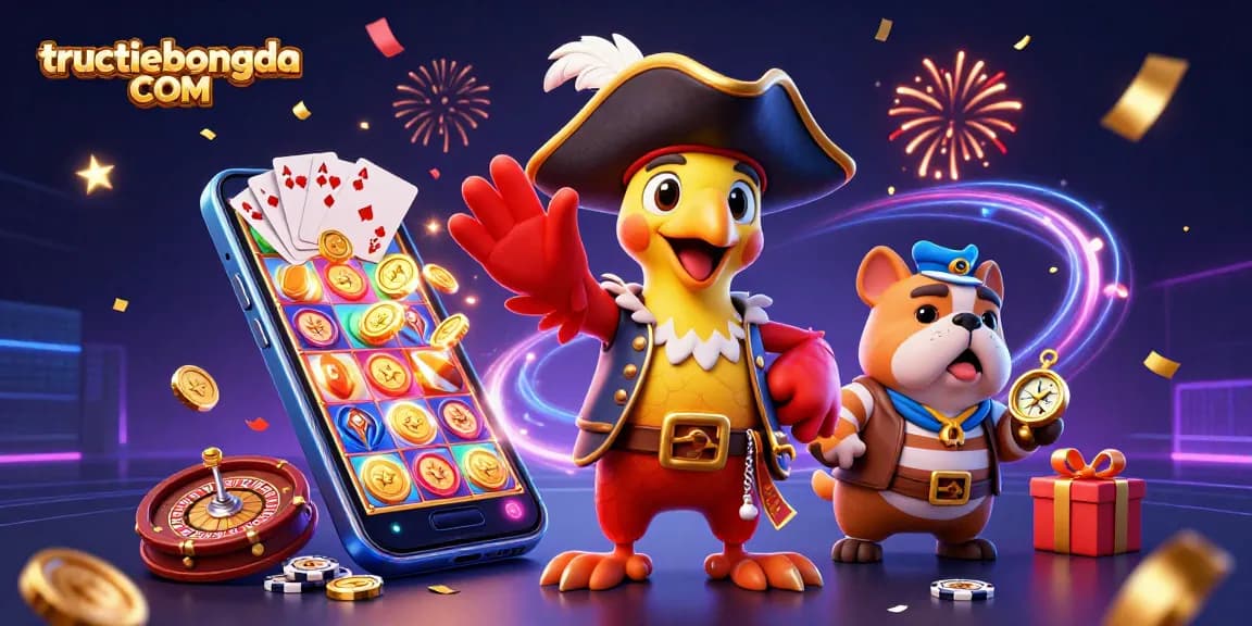 Experience thrilling matches at tructiepbongda COM with engaging gaming characters and vibrant casino elements.