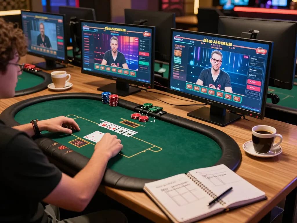 Create a Caricature of your poker persona at an online gaming setup with engaging visuals