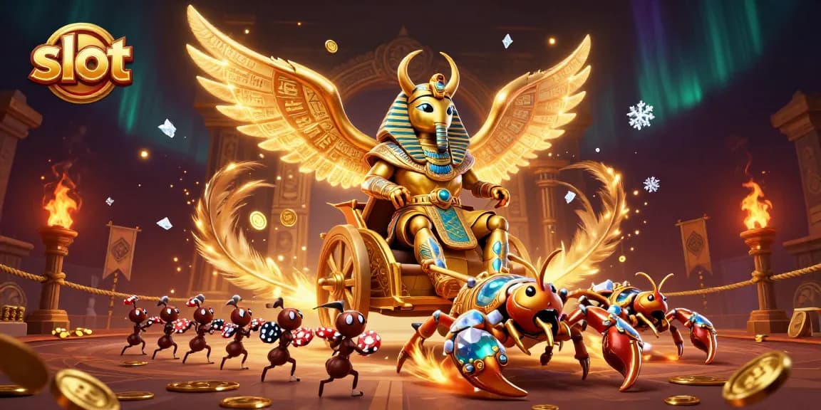 Spinning the slot with excitement amidst ancient themes and vibrant visuals in a lively casino scene.