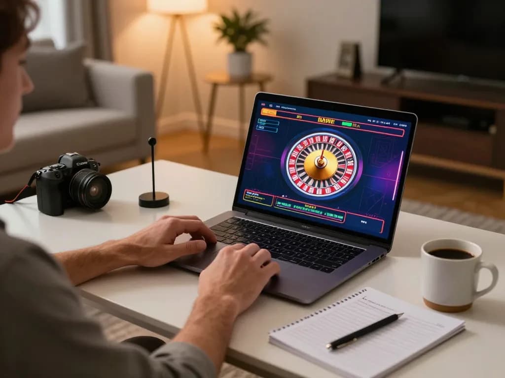 Player enjoying the phtaya live casino experience on a stylish laptop at home, showcasing a modern gaming setup.
