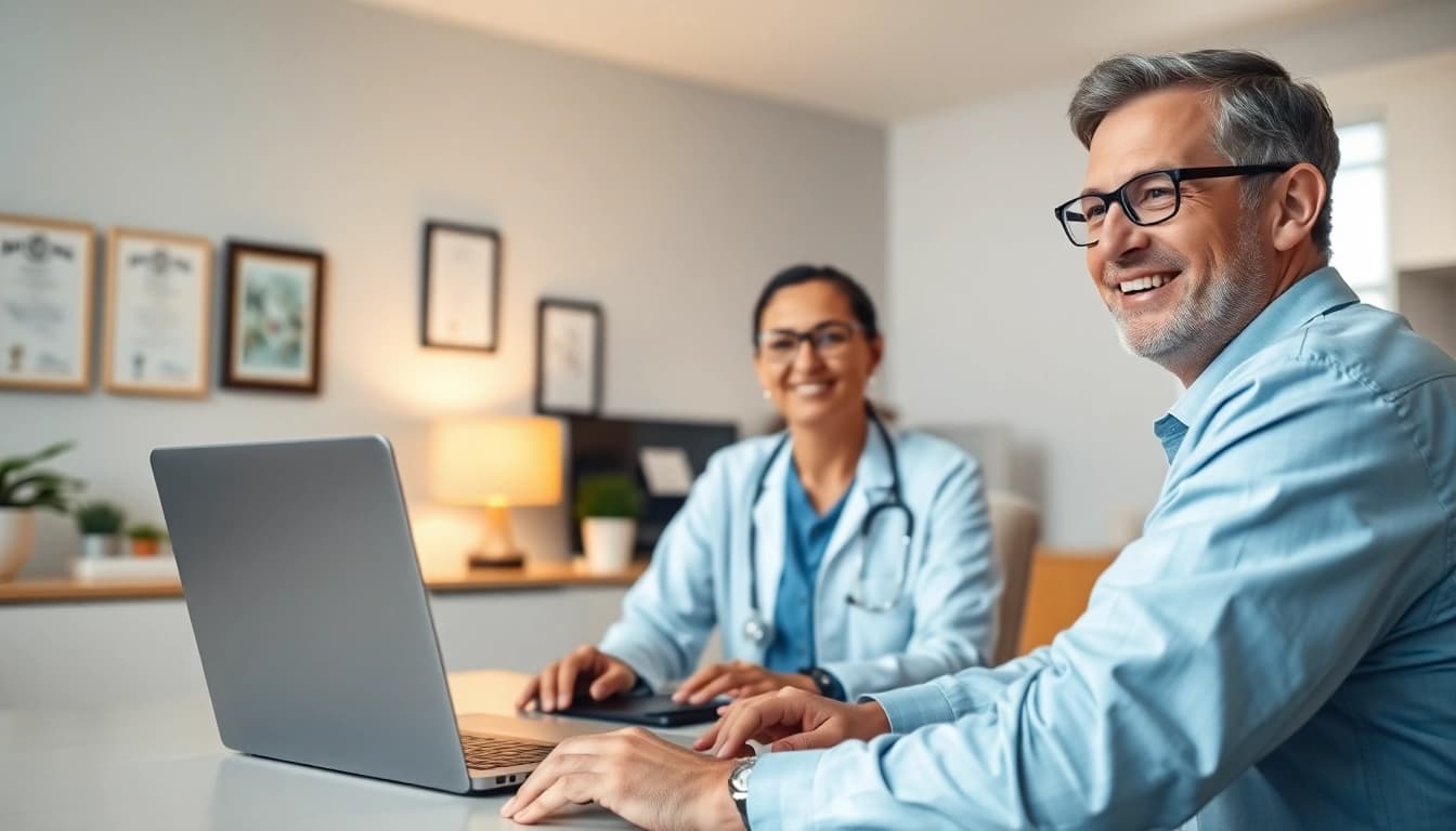 Engaging in low cost telemedicine consultation with a friendly doctor virtually.