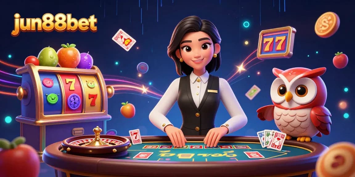 Experience winning at jun88bet in a vibrant 3D casino scene with dynamic slot elements.
