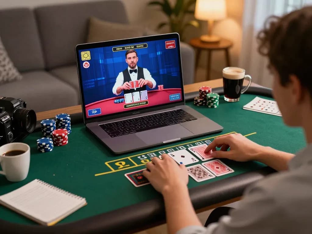 Engaging online play on inkingrey as a player enjoys live blackjack at home.