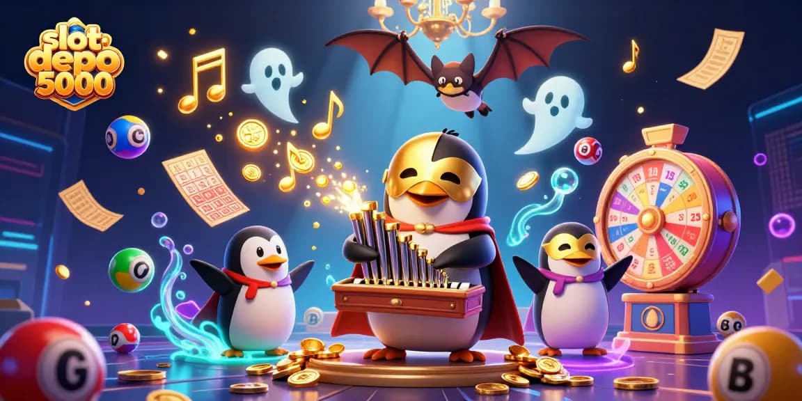 Experience the excitement of slot depo 5000 with colorful lottery elements and golden prizes.