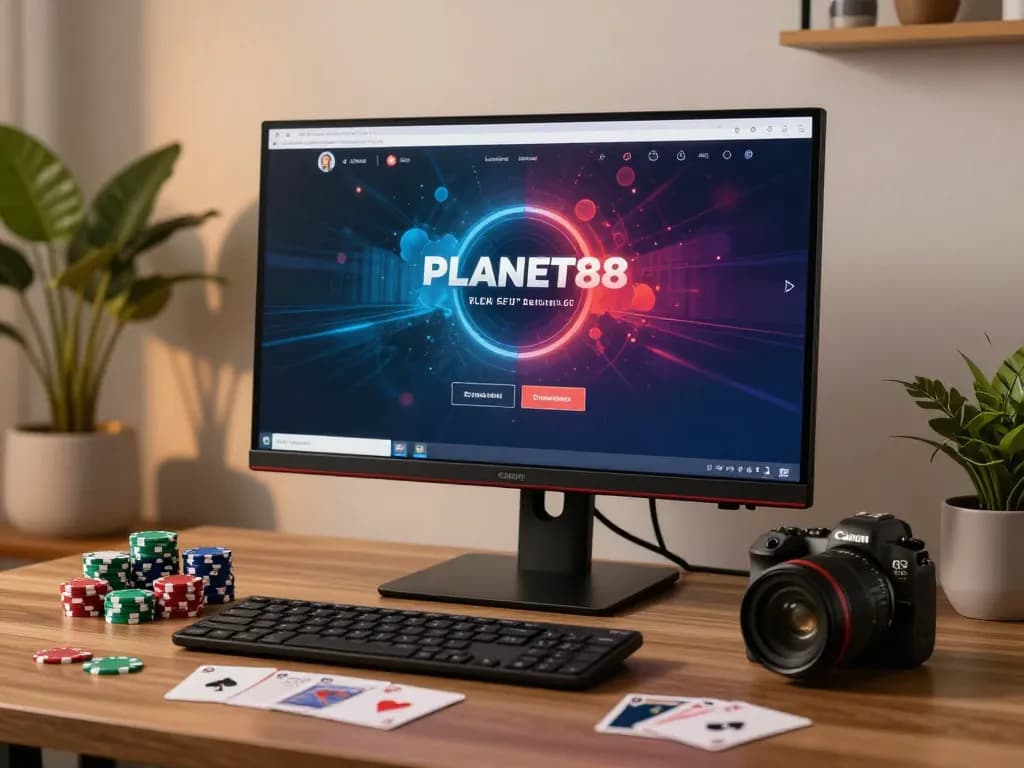 Engaging scene showcasing PLANET88 login on a stylish computer setup, highlighting user-friendly online gambling.