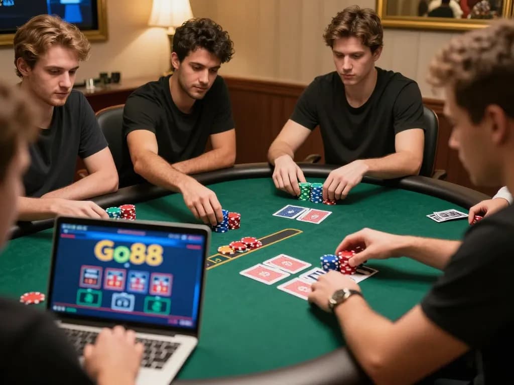 Players at Go88 online casino focus intently as they strategize during a thrilling poker game