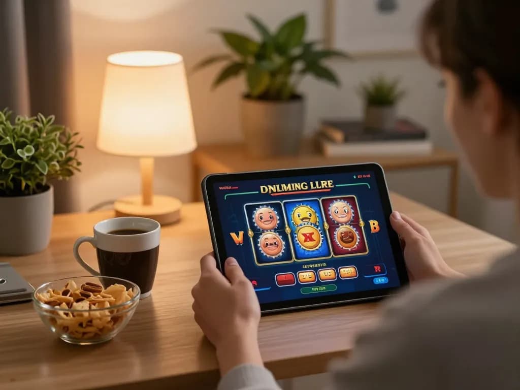 Engaging in online gambling through virtualpaymentsystems while playing slots at home.