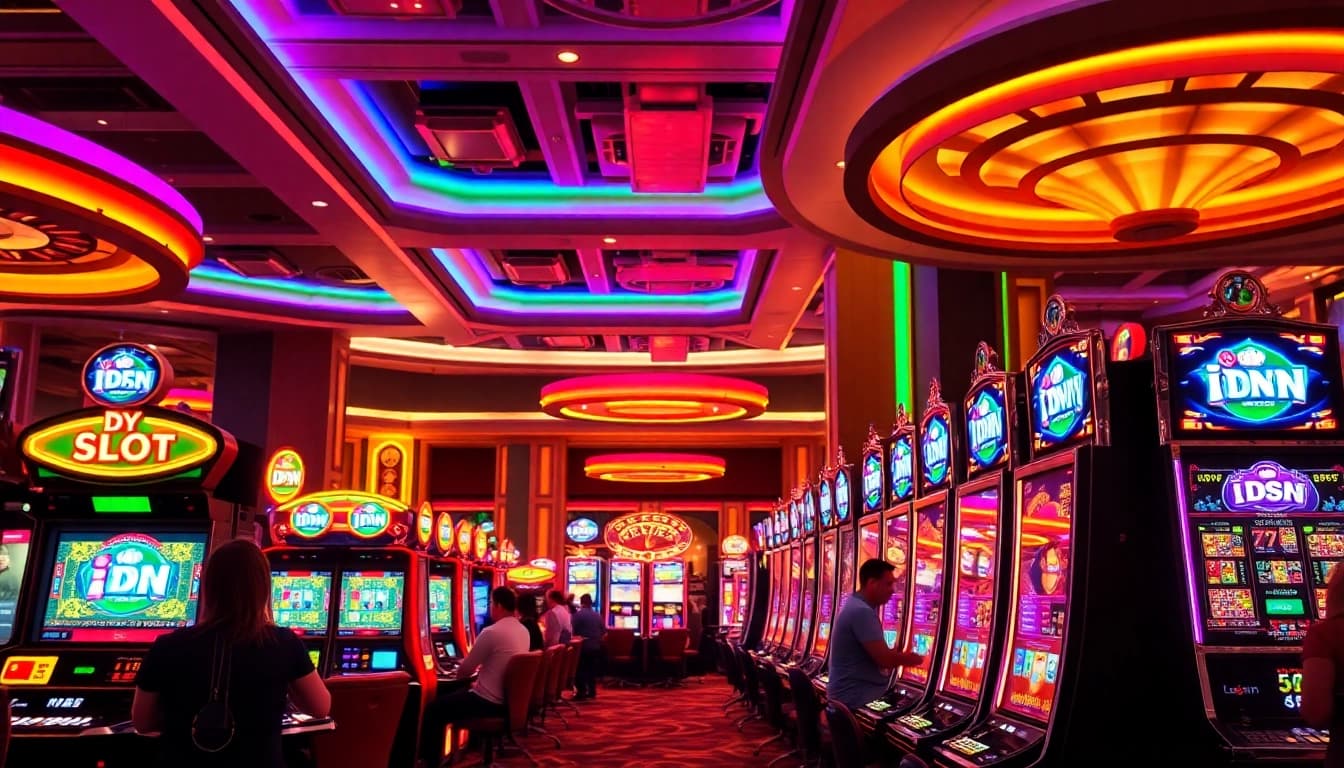 Players enjoying the excitement of IDN slot machines in a vibrant casino atmosphere.