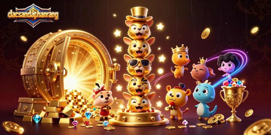 Experience dacsandatphanrang with captivating golden totem and treasures in this vibrant casino scene.