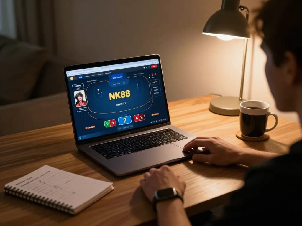 Engaging in NK88 online poker gameplay at home while strategizing for better odds