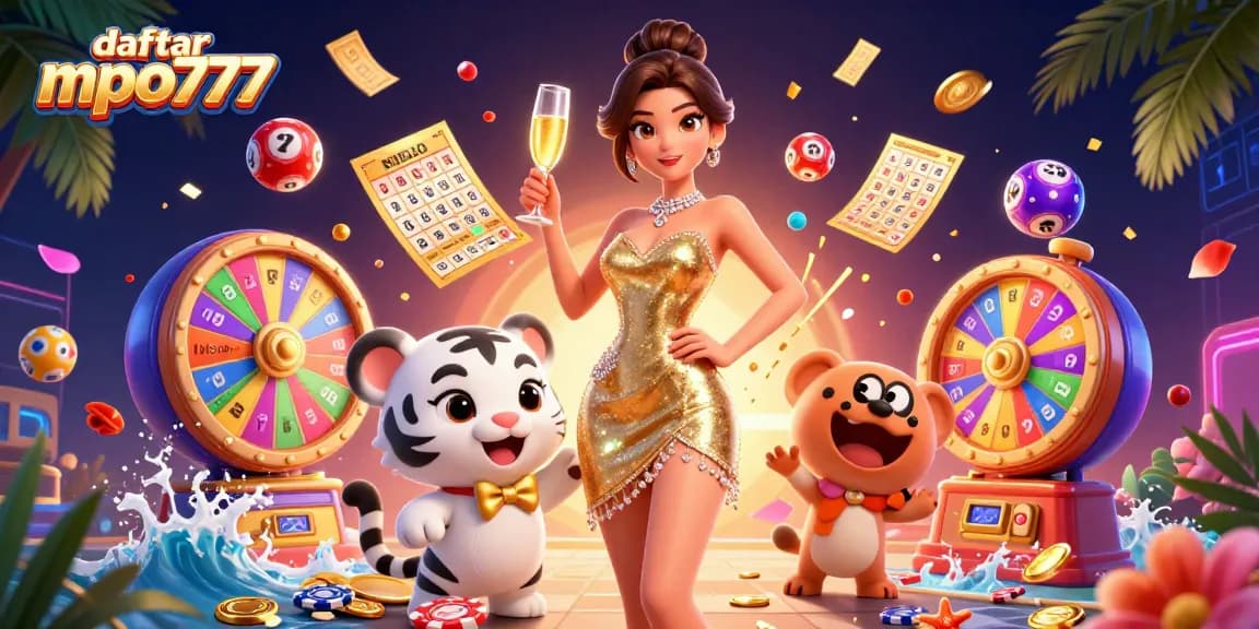 Engage with daftar mpo777 to enjoy thrilling gambling experiences featuring vibrant lottery balls and an elegant character.