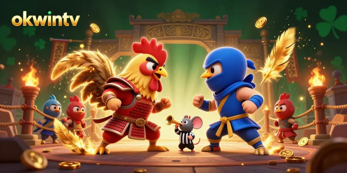 Experience thrilling action with okwintv as cartoon roosters duel in an epic fighting arena.