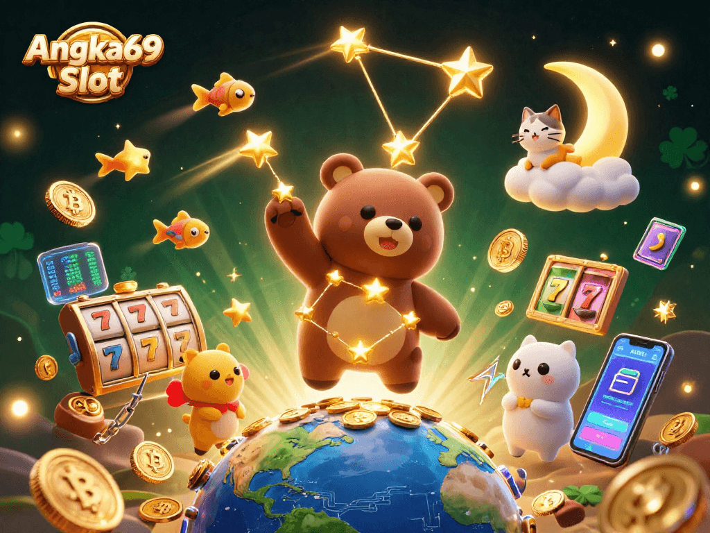 Engage with Angka69 Slot's thrilling gameplay featuring vibrant slot elements and dazzling 3D characters.
