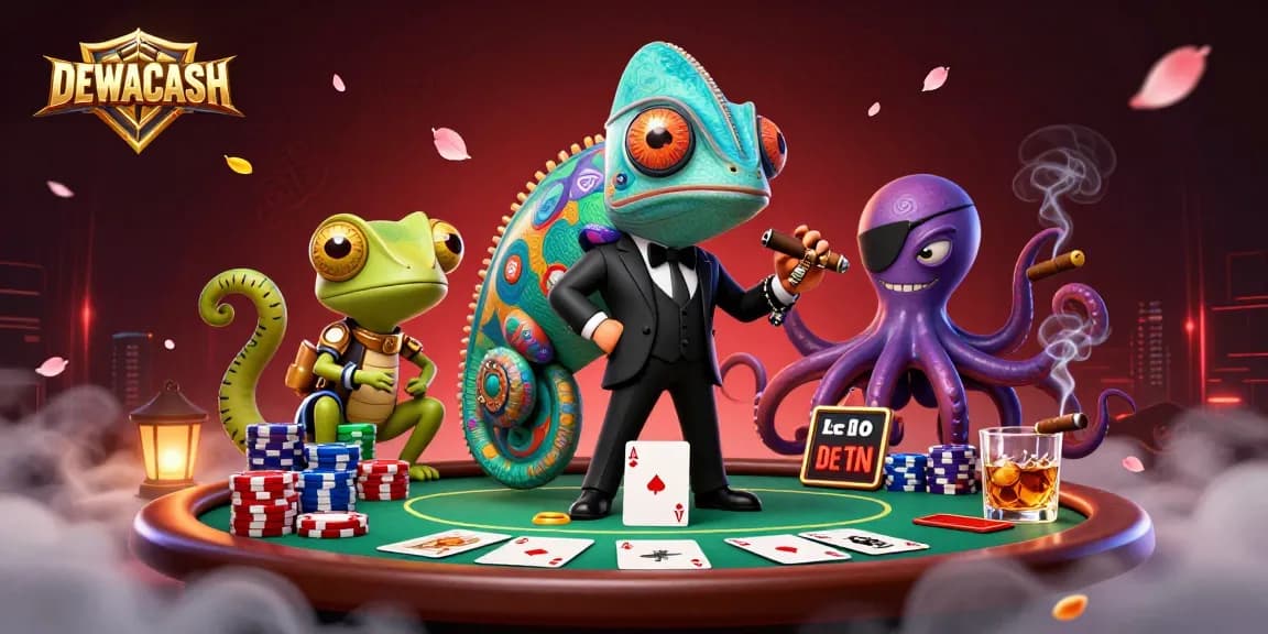 Engage in thrilling poker action at DEWACASH, featuring vibrant characters and dynamic visuals.