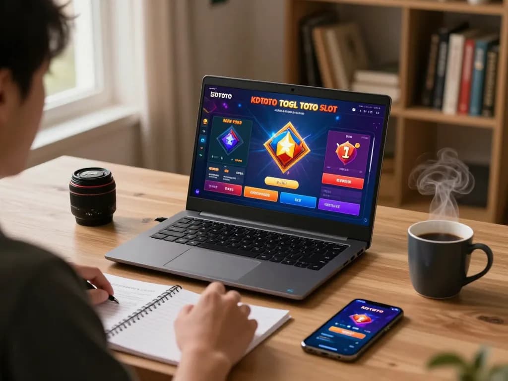KDTOTO gaming setup displaying vibrant online Togel interface during a strategic gameplay session at home.