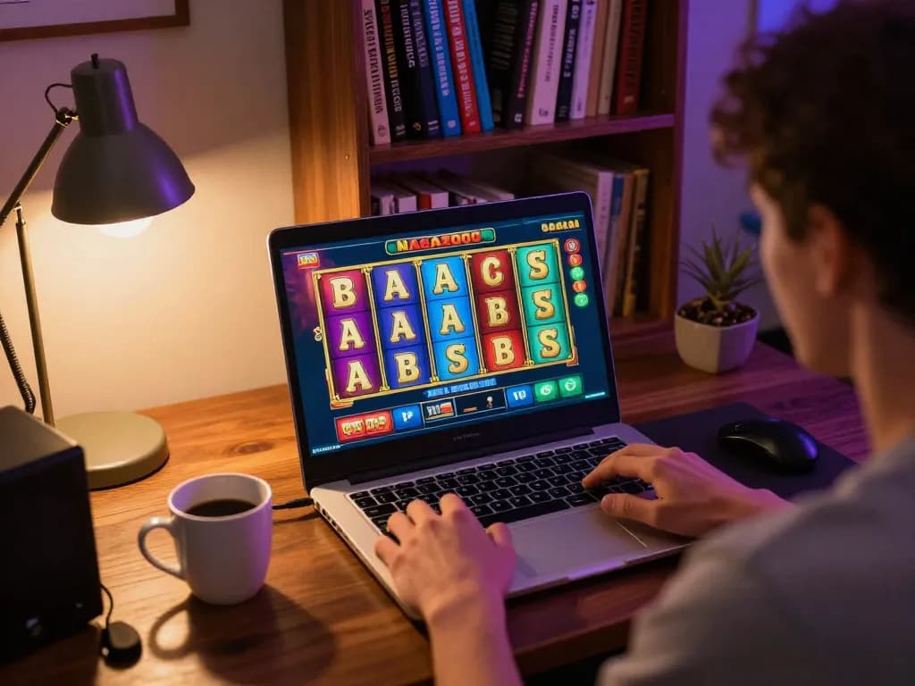 NAGA2000 player enjoying thrilling slot games on a laptop in a cozy home setting