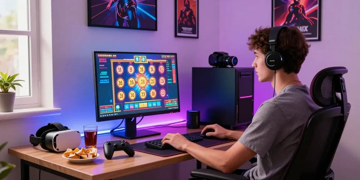 Engaged player enjoying ngamenjitu online gaming experience with vibrant graphics and modern setup.