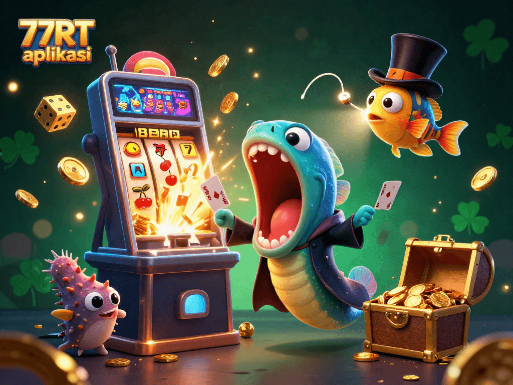Experience winning with 77RT aplikasi in a vibrant casino magic scene filled with dynamic elements.