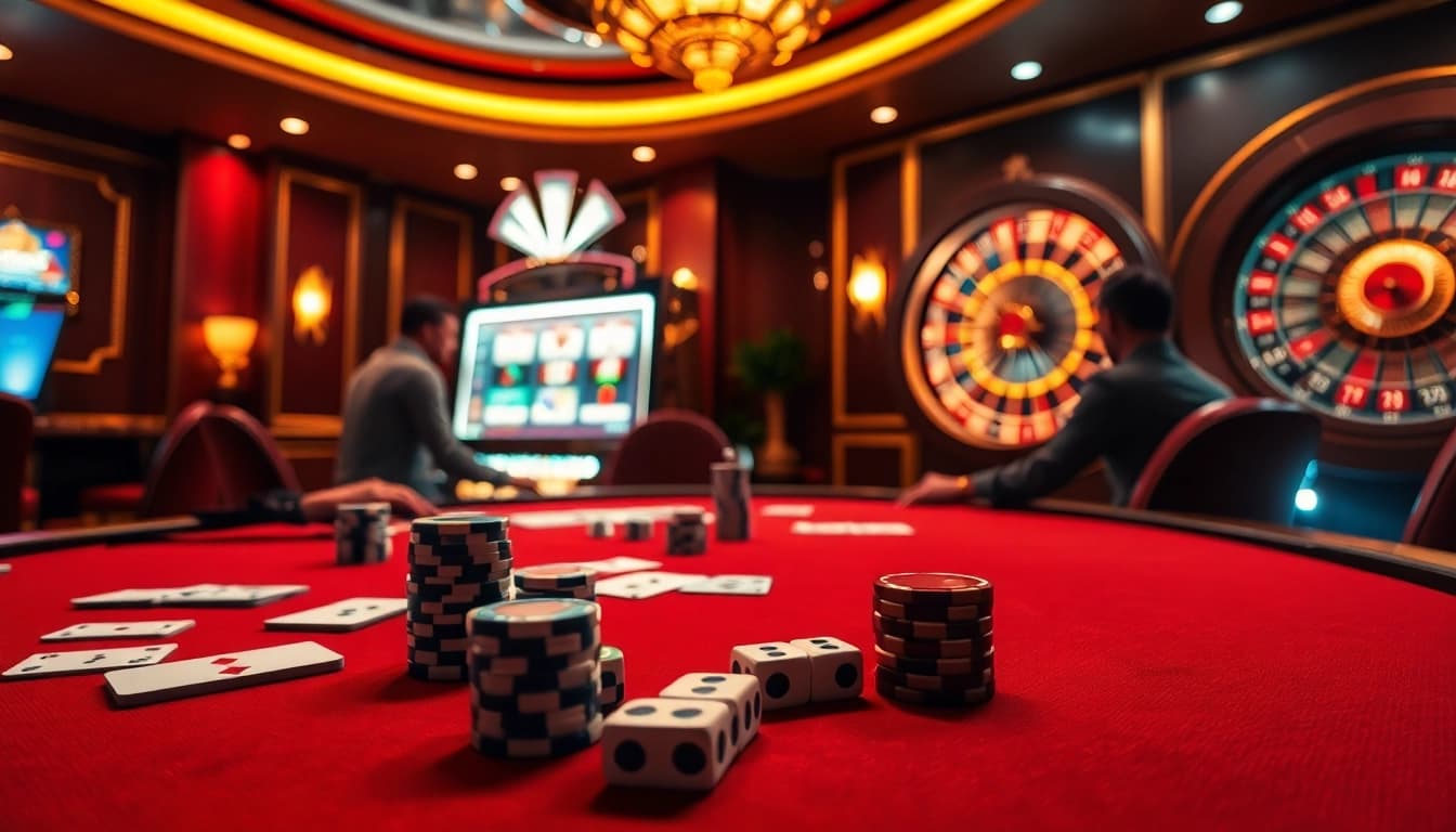 Experience thrilling gaming at Fb68 with luxurious casino tables and vibrant slot machines.
