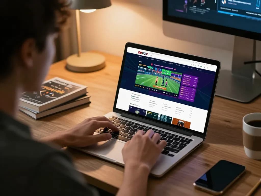 Exciting online sports betting action on OKFUN with live odds displayed on laptop.