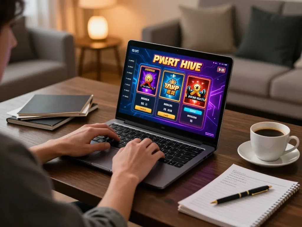 Engaging with fun79vip while playing online slots at a stylish home setup.