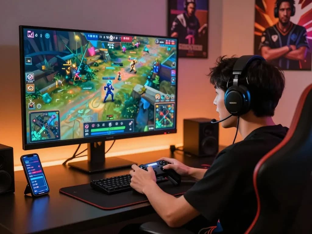 MPO08 player intensely competing in an exciting online gaming tournament, showcasing vibrant visuals and strategic gameplay.