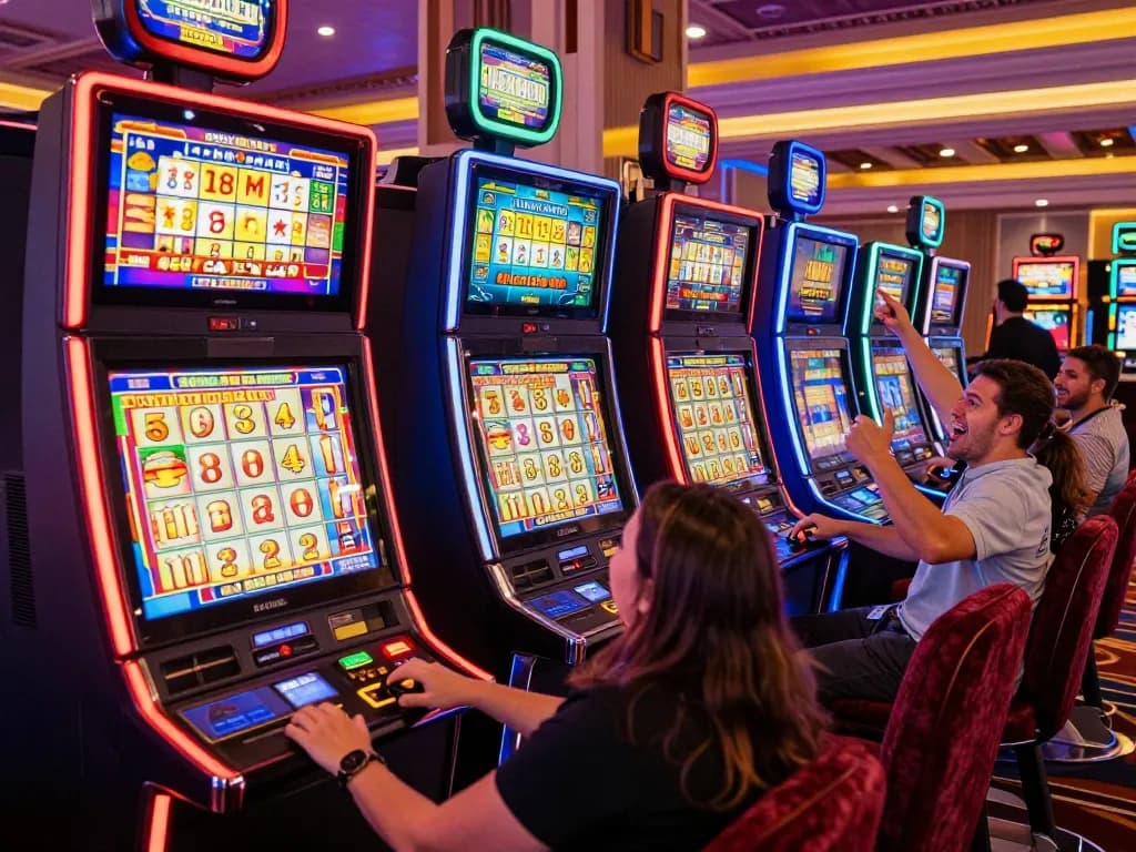 Players enjoying vibrant slot machines at LGODEWA, highlighting the redefinedelegance of thrilling online gambling experiences.