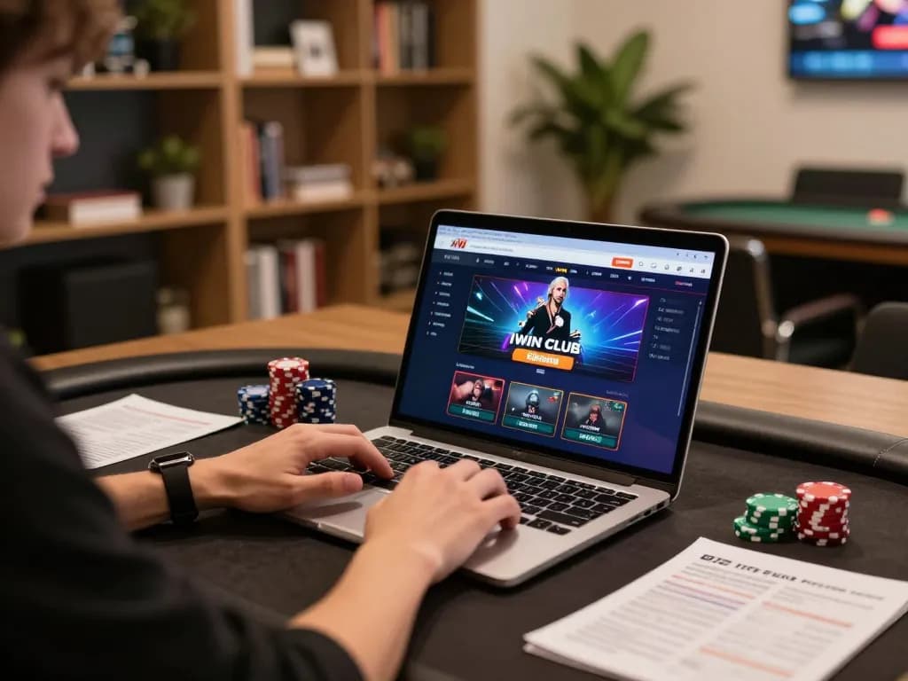 IWIN CLUB gaming setup with a player focused on strategy and gameplay at home