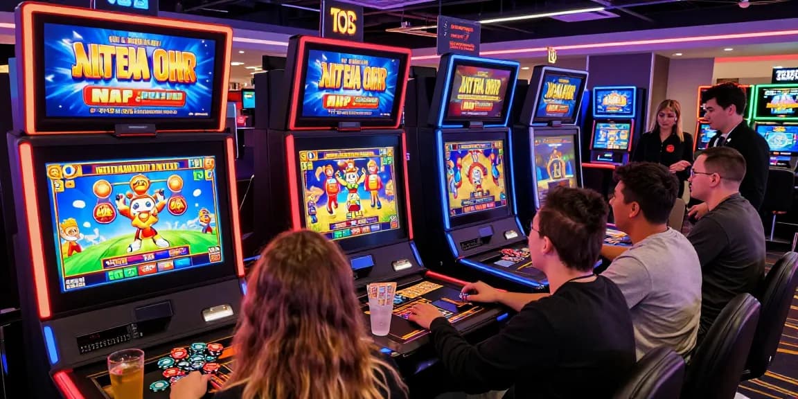 Players enjoying immersive experiences at new UK slot sites in a vibrant casino lounge.
