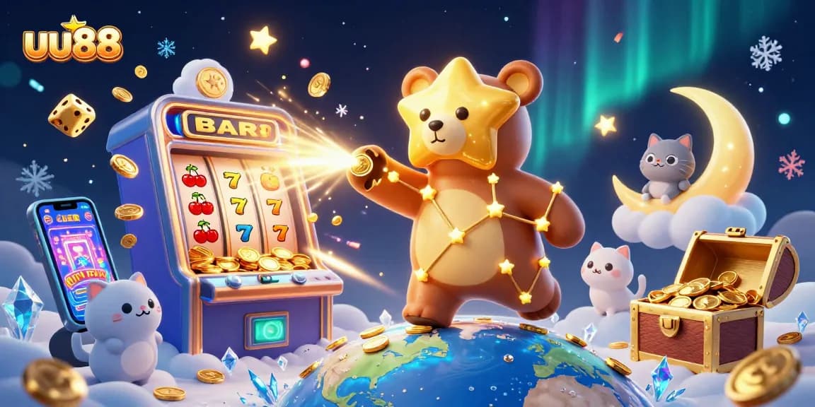Experience exciting gaming with uu88 through a vibrant 3D casino scene featuring magical elements and jackpots.
